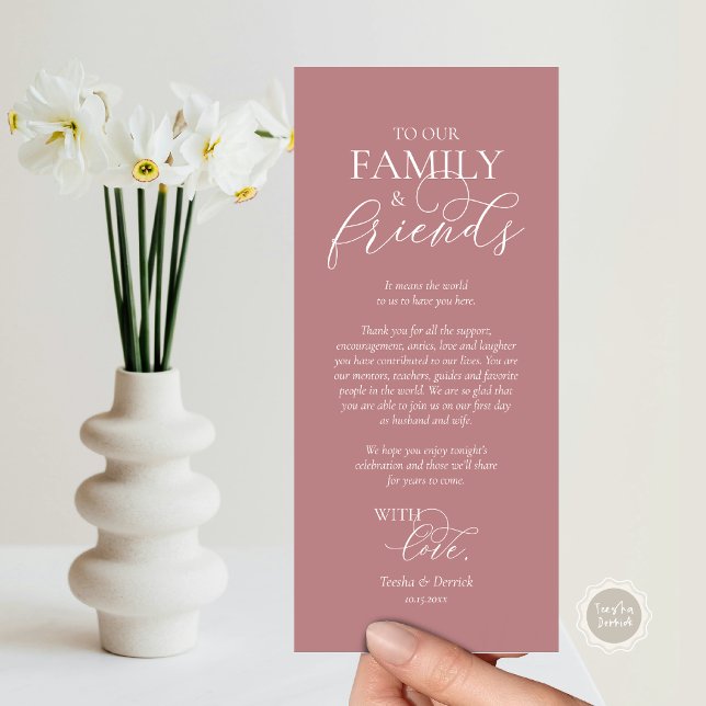 Romantic Dinner Place Setting Thank You Card (Wedding Place Setting Thank You Card, Romantic Script, Dusty Rose Pink.)