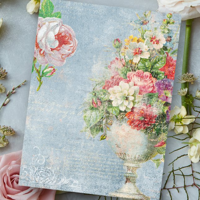 Romantic Distressed Pink Roses & Old Script Tissue Paper (Creator Uploaded)