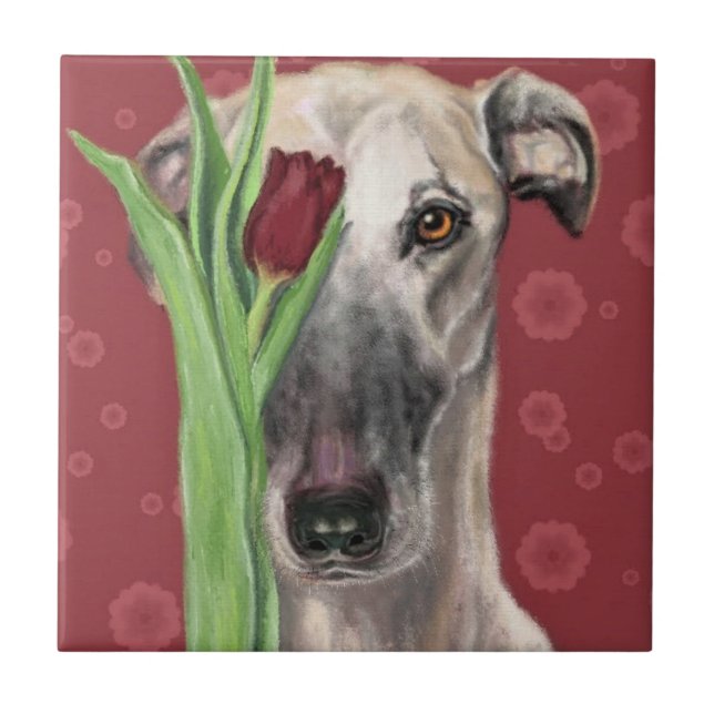 Romantic Dog with Flower Ceramic Tile Gift (Front)