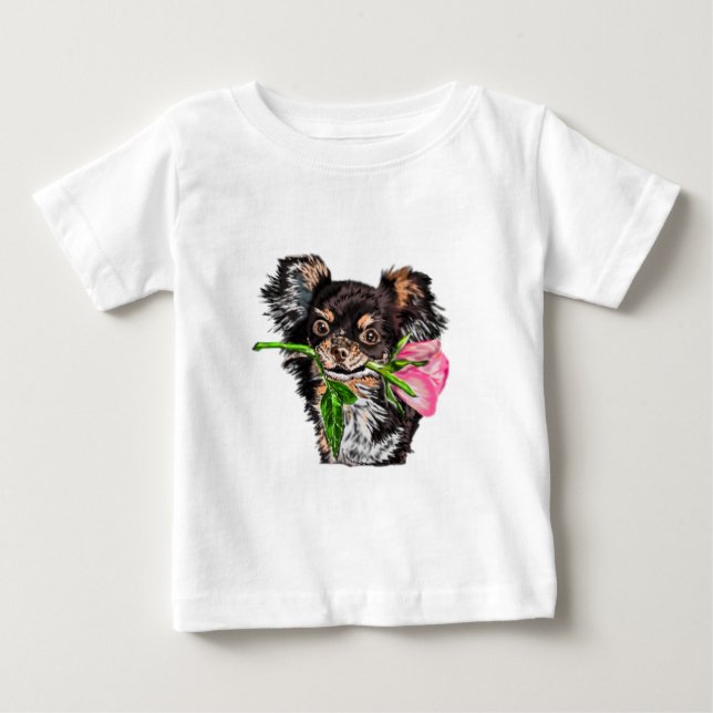Romantic Dog with Rose Baby T-Shirt (Front)