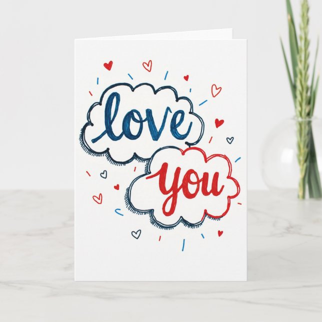 Romantic Doodled I Love You Card (Front)