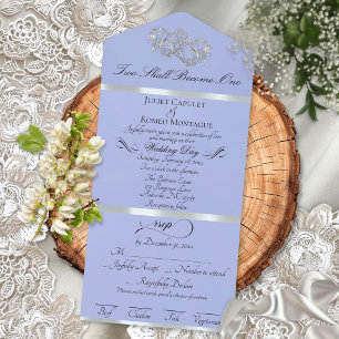 Romantic Double Hearts - Blue Pearl/Silver All In One Invitation