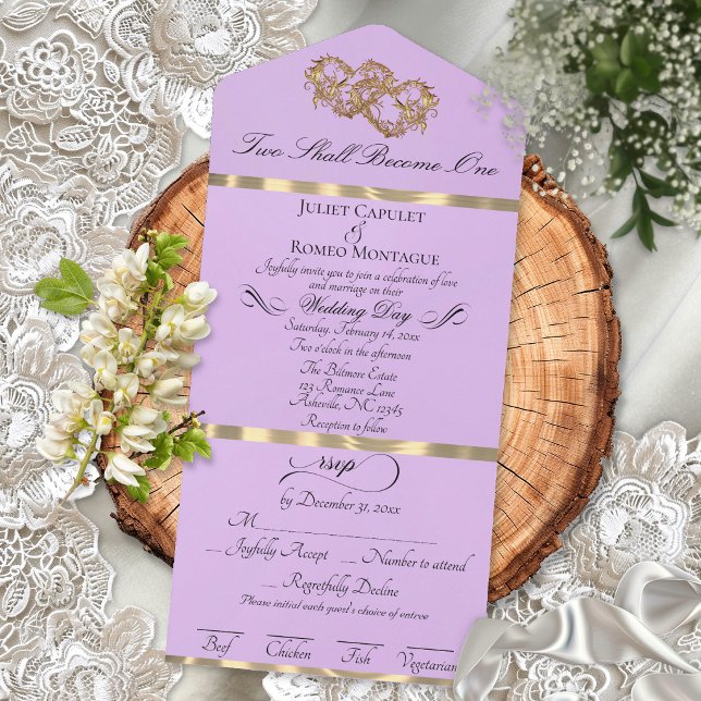 Romantic Double Hearts - Lavender/Gold All In One Invitation (Creator Uploaded)
