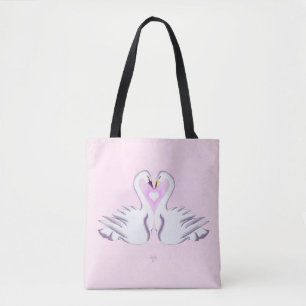 Romantic Double Swan Heart Love Pink All Over Tote Bag
