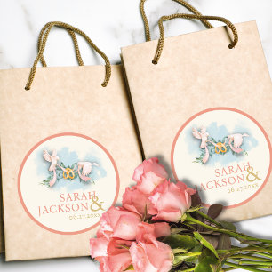 Romantic Doves Coral Wedding Classic Round Sticker