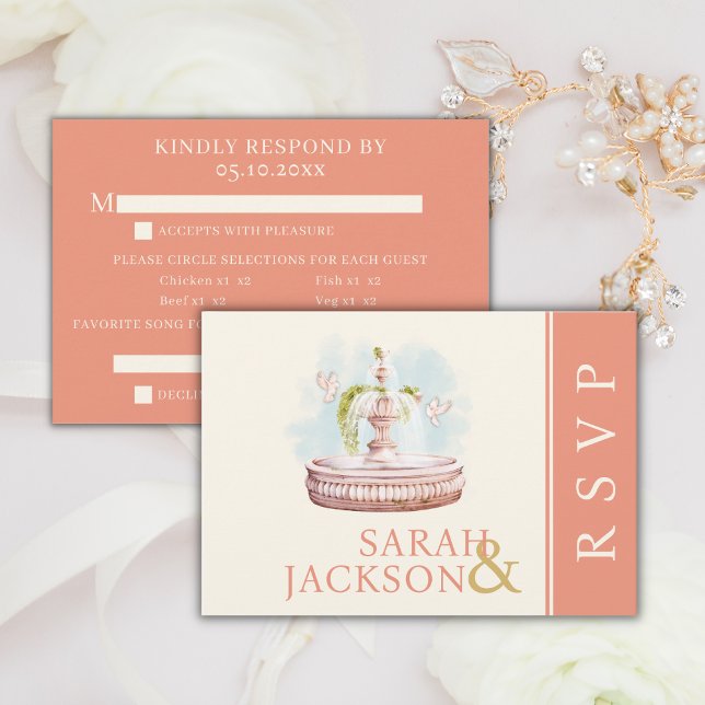 Romantic Doves Coral Wedding Response Card (Creator Uploaded)