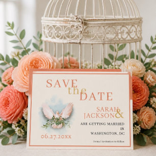 Romantic Doves Coral Wedding Save the Date Invitation