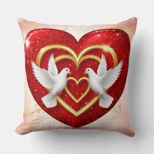 Romantic Doves Heart Love Cushion