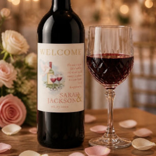 Romantic Doves Wedding Coral (Red) Wine Label