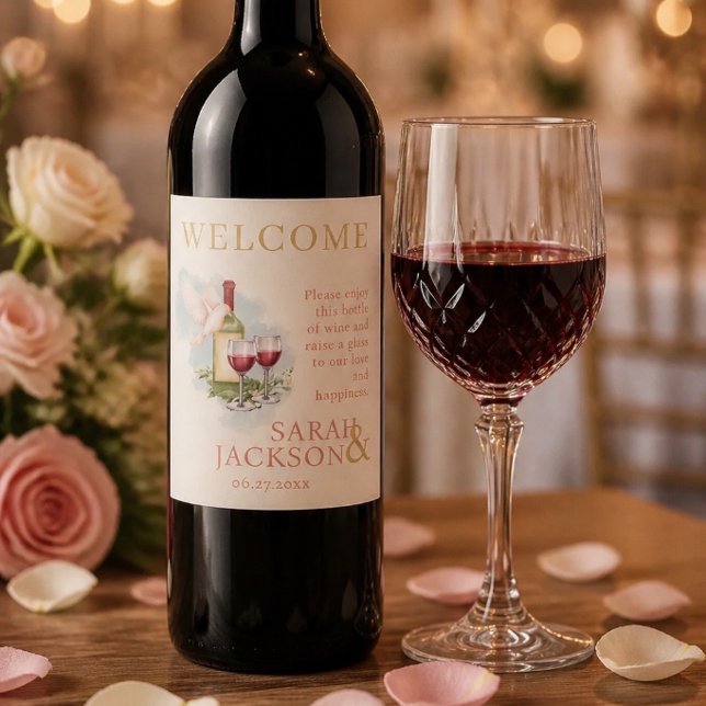 Romantic Doves Wedding Coral (Red) Wine Label (Creator Uploaded)