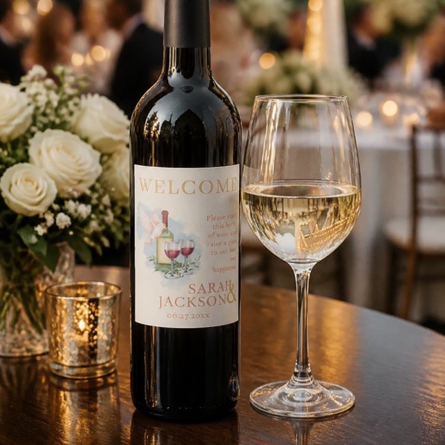 Romantic Doves Wedding Coral (White) Wine Label (Creator Uploaded)