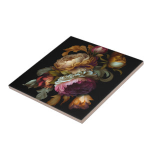 Romantic Dramatic "Old World" Floral 2 Tile