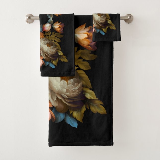 Romantic Dramatic "Old World" Floral  Bath Towel Set (Insitu)