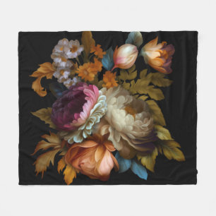 Romantic Dramatic "Old World" Floral Fleece Blanket