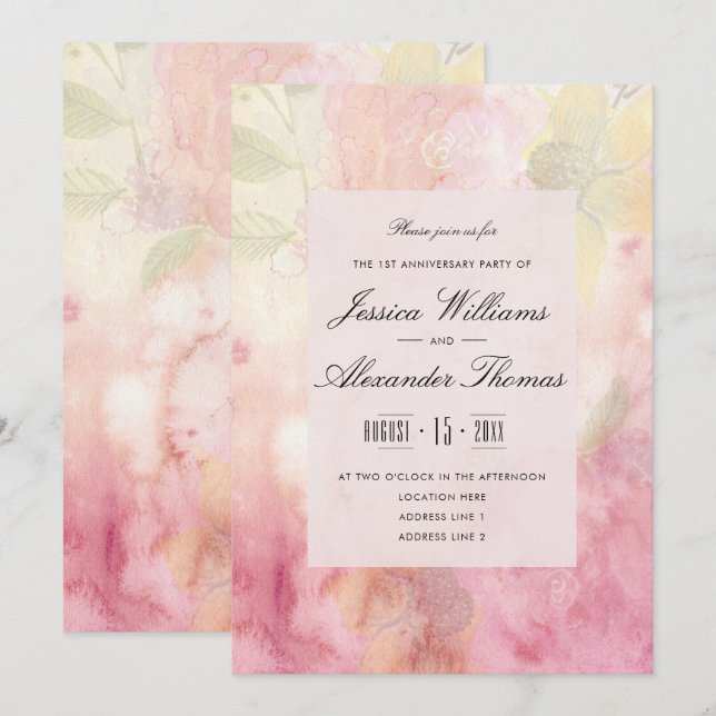 Romantic Dreamy Blossom Wedding 1st Anniversary Invitation (Front/Back)