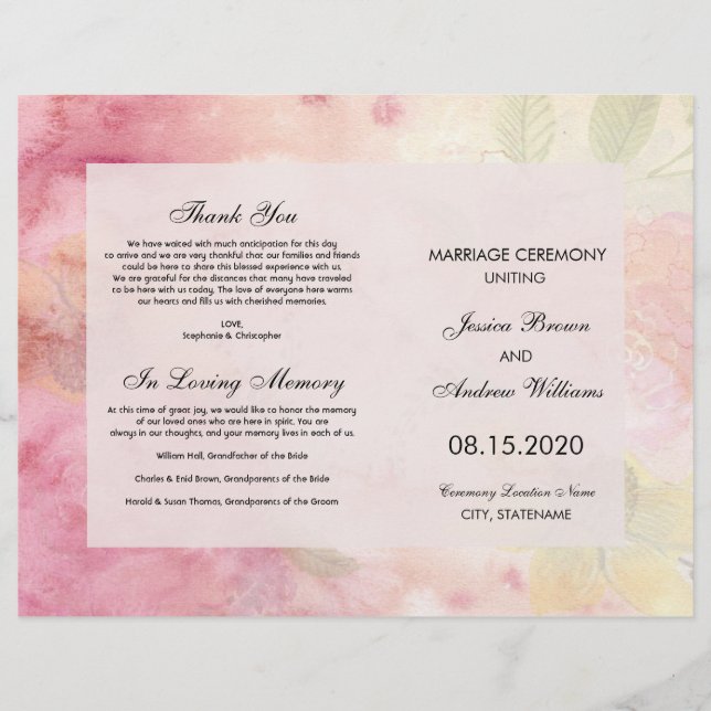 Romantic Dreamy Blossom Wedding Program (Front)