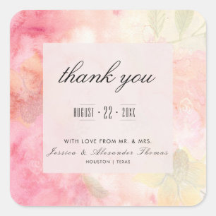 Romantic Dreamy Blossom Wedding Thank You Square Sticker