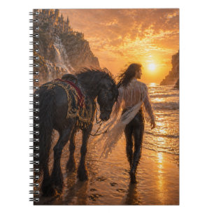 Romantic dreamy Horse and Man Seaside Sunset Noteb Notebook