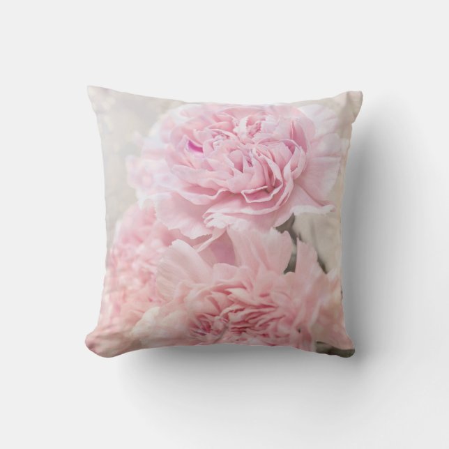 Romantic Dreamy Pink Carnations Floral Cushion (Front)