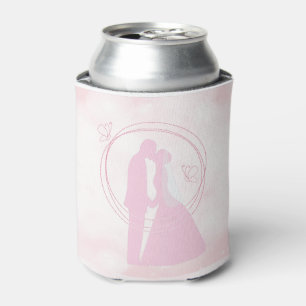 Romantic Dreamy Pink Wedding Couple Can Cooler