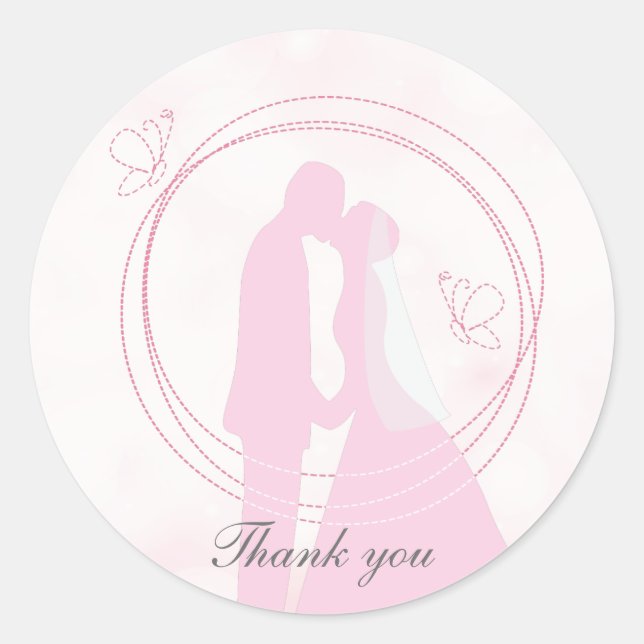 Romantic Dreamy Pink Wedding Couple Classic Round Sticker (Front)