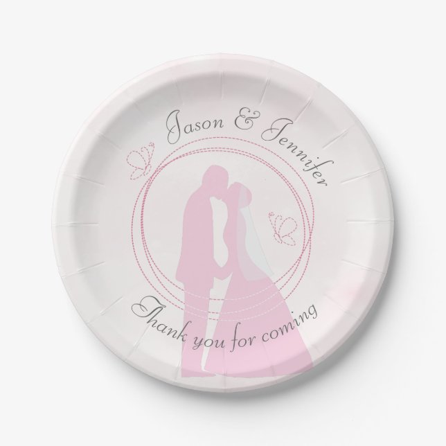 Romantic Dreamy Pink Wedding Couple Paper Plates (Front)