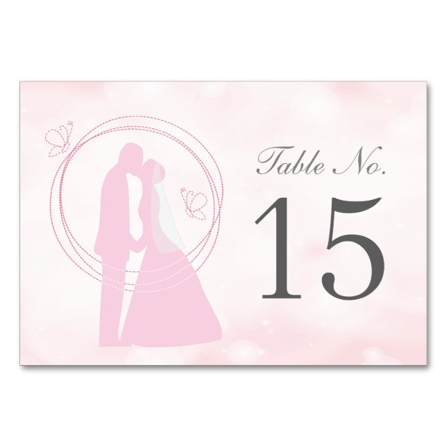 Romantic Dreamy Pink Wedding Couple Table Card (Front)