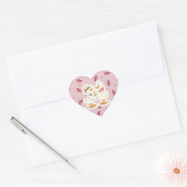 Romantic Duck Couple Heart Sticker (Envelope)