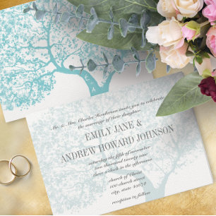 Romantic Dusty Aqua Blue Boho Woodland Tree Invitation
