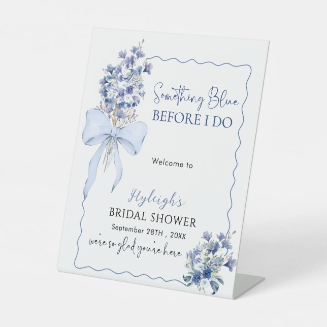 Romantic Dusty Blue Before I Do Bridal Shower  Pedestal Sign (Front)