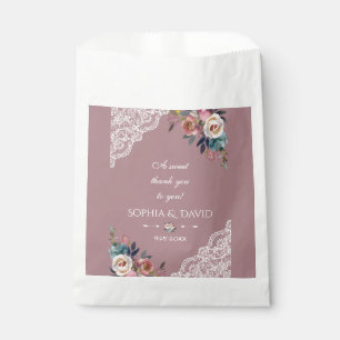 Romantic Dusty Blue Dusty Rose Flowers Wedding Favour Bags