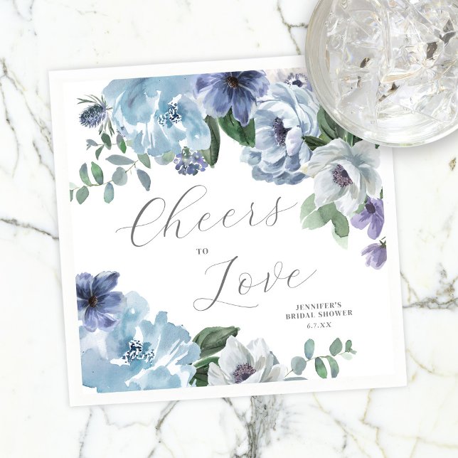 Romantic Dusty Blue Floral Bridal Shower Party Napkin (Creator Uploaded)