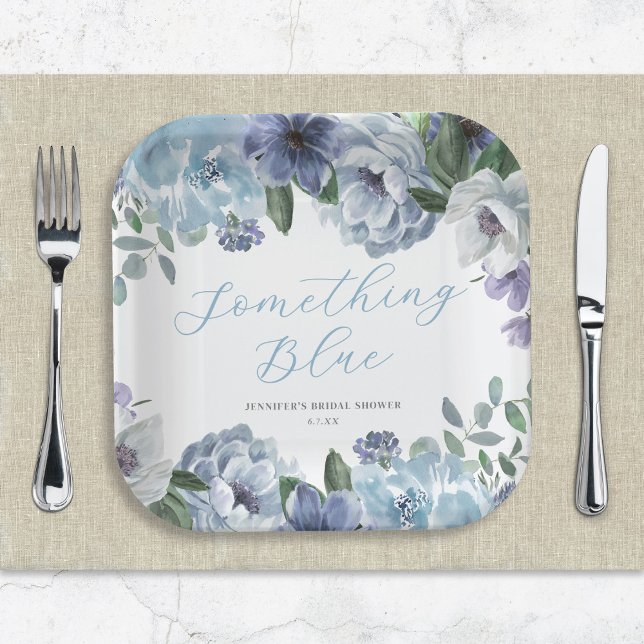 Romantic Dusty Blue Floral Bridal Shower Party Paper Plate (Creator Uploaded)