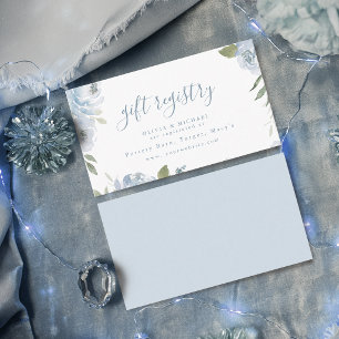 Romantic dusty blue floral bridal shower registry place card