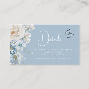 Romantic Dusty Blue Floral Details Wedding Business Card