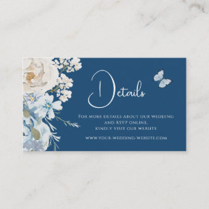 Romantic Dusty Blue Floral Details Wedding Business Card