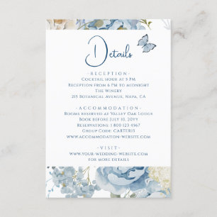 Romantic Dusty Blue Floral Details Wedding Enclosure Card