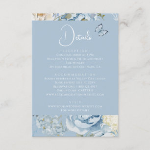Romantic Dusty Blue Floral Details Wedding Enclosure Card