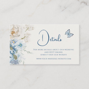 Romantic Dusty Blue Floral Details Wedding Enclosure Card