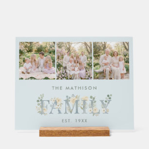 Romantic Dusty Blue Floral Family Monogram MH26 Acrylic Sign