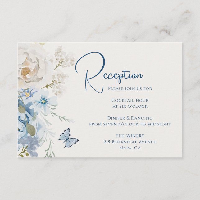 Romantic Dusty Blue Floral Reception Wedding Enclosure Card (Front)