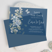 Romantic Dusty Blue Floral Save The Date Wedding
