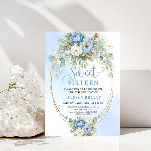 Romantic Dusty Blue Floral Sweet Sixteen Invite
