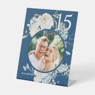 Romantic Dusty Blue Floral Wedding Photo Pedestal Sign