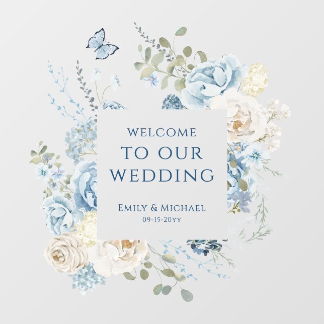 Romantic Dusty Blue Floral Wedding Welcome (Sheet)