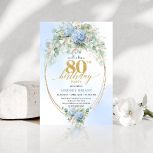 Romantic Dusty Blue Garden 80th Birthday Invite