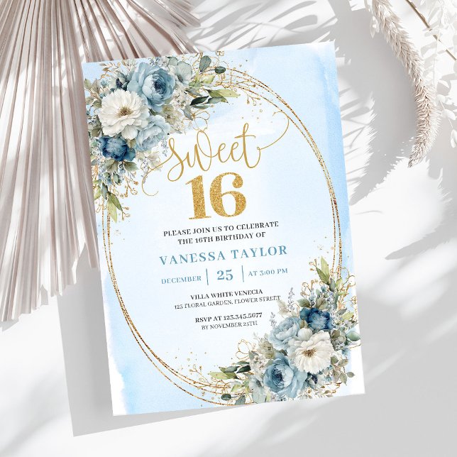 Romantic Dusty Blue Greenery Sweet Sixteen Invite (Romantic Dusty Blue Greenery Sweet Sixteen Invite)
