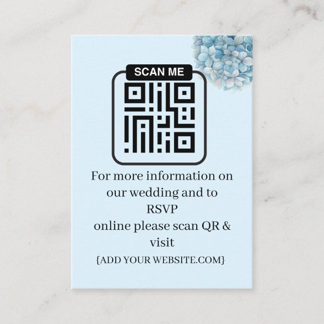 Romantic Dusty Blue Hydrangea Watercolor Wedding  Enclosure Card (Front)
