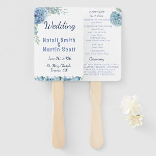 Romantic Dusty Blue Hydrangea Watercolor Wedding Hand Fan