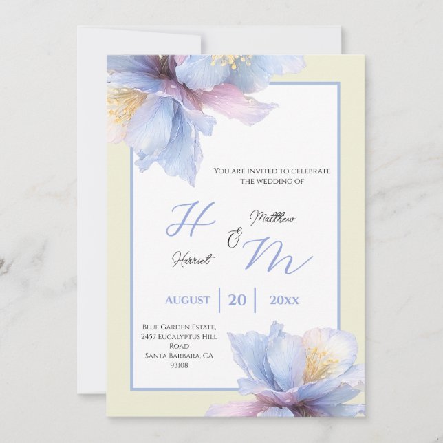 Romantic Dusty Blue Ivory Garden Wedding  Invitation (Front)